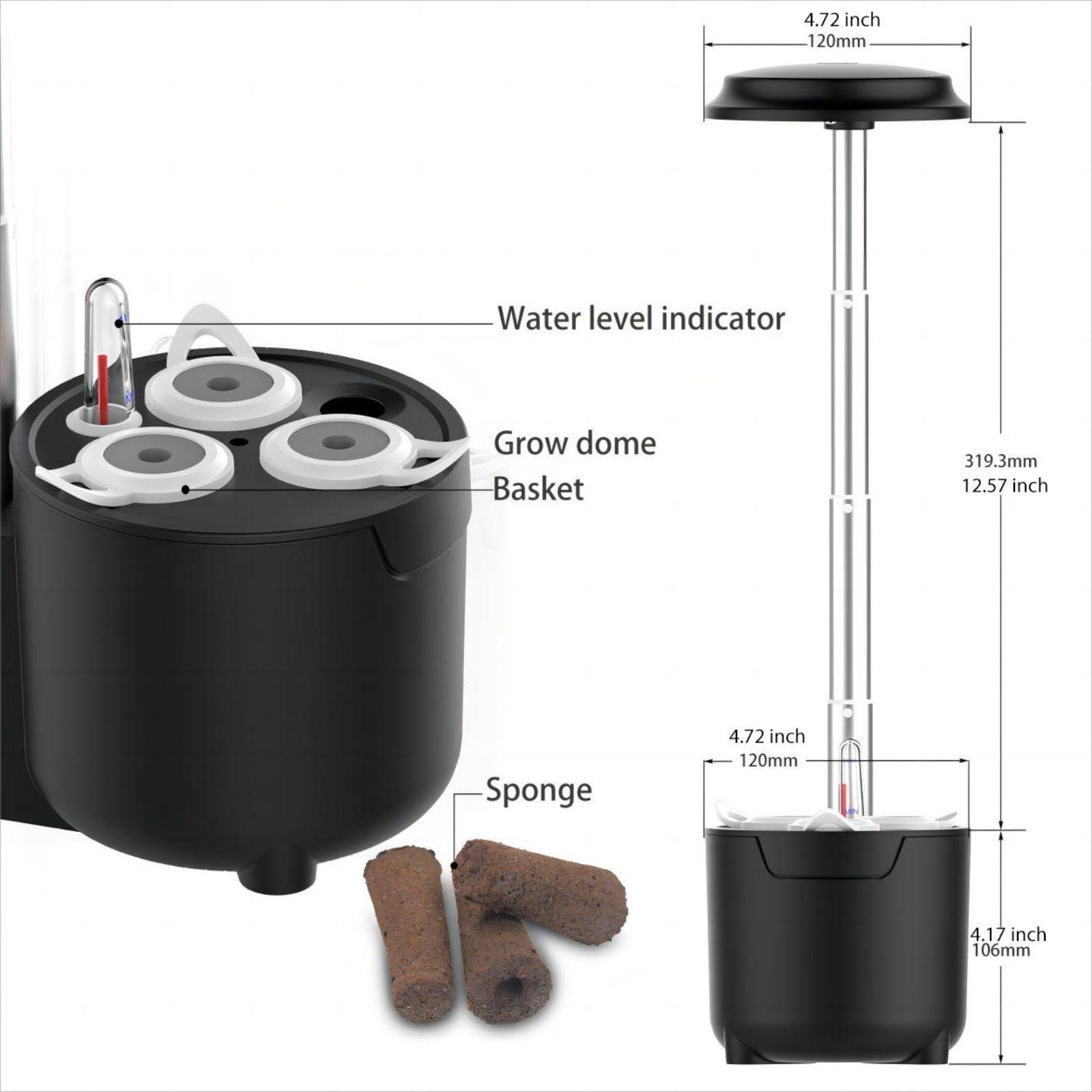 3 Pods Hydroponic Growing System - Indoor Garden with LED Light, Adjustable Height, and Removable 0.75L Water Tank